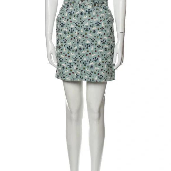 NWOT Gucci printed skirt denim xs 38 blue printed floral bunny coquette - Picture 1 of 9